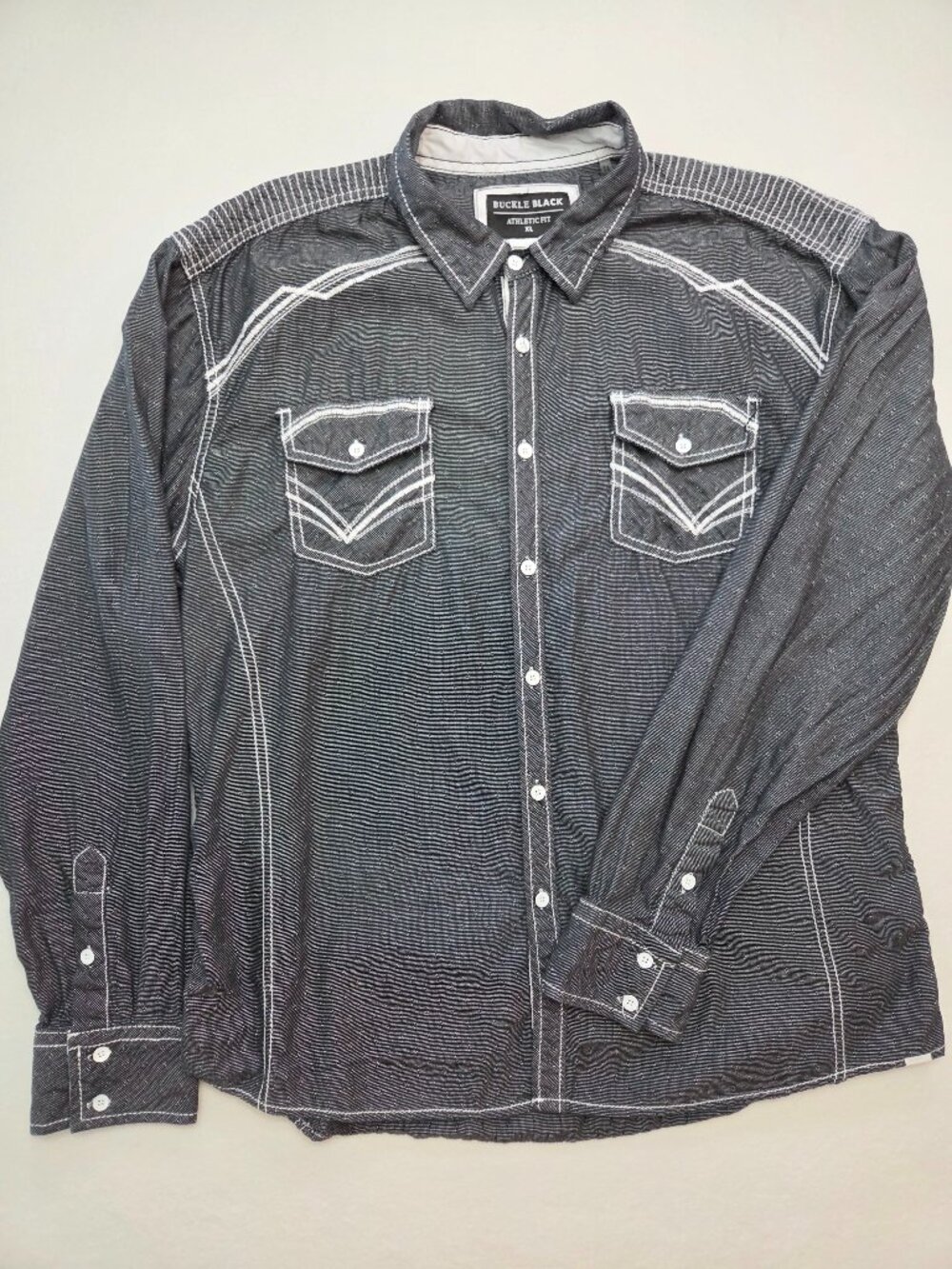 Buckle Black Athletic Fit Black Western Pearl Snap Shirt XL